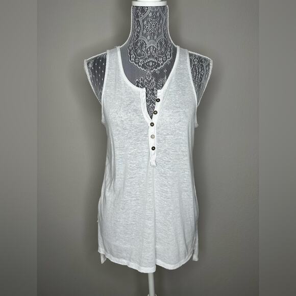 BP BRASS PLUM Womens Henley Button Down V-Neck Tank Top Tunic White Size XS - Picture 1 of 6